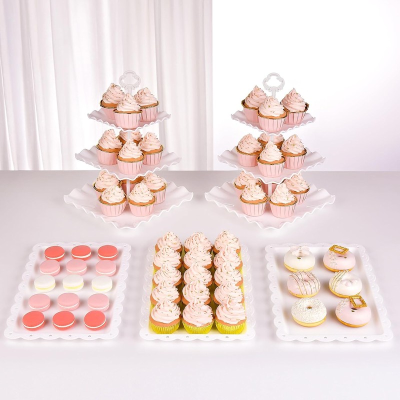 5 Piece Cake Stand Set W/ 2 x Large 3-Tier Cupcake Stands 3 x Appetizer Trays