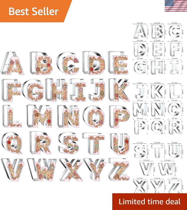 Extra Large 26-Piece Stainless Steel Letter Cookie Cutters - Perfect for Parties