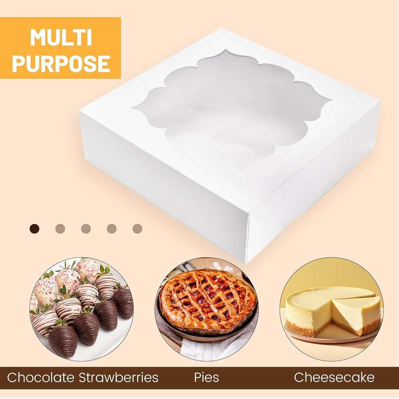 20 Pack Pie Boxes 10x10x3inch Bakery Boxes with Window Dessert Pastry Box for Pi gallery