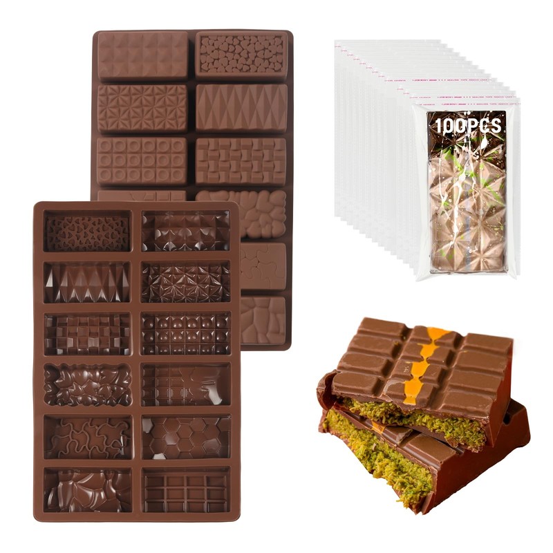 1 Inch Deep 12 In 1 NonStick Silicone Break Apart Chocolate Bar Mold 2 PCS