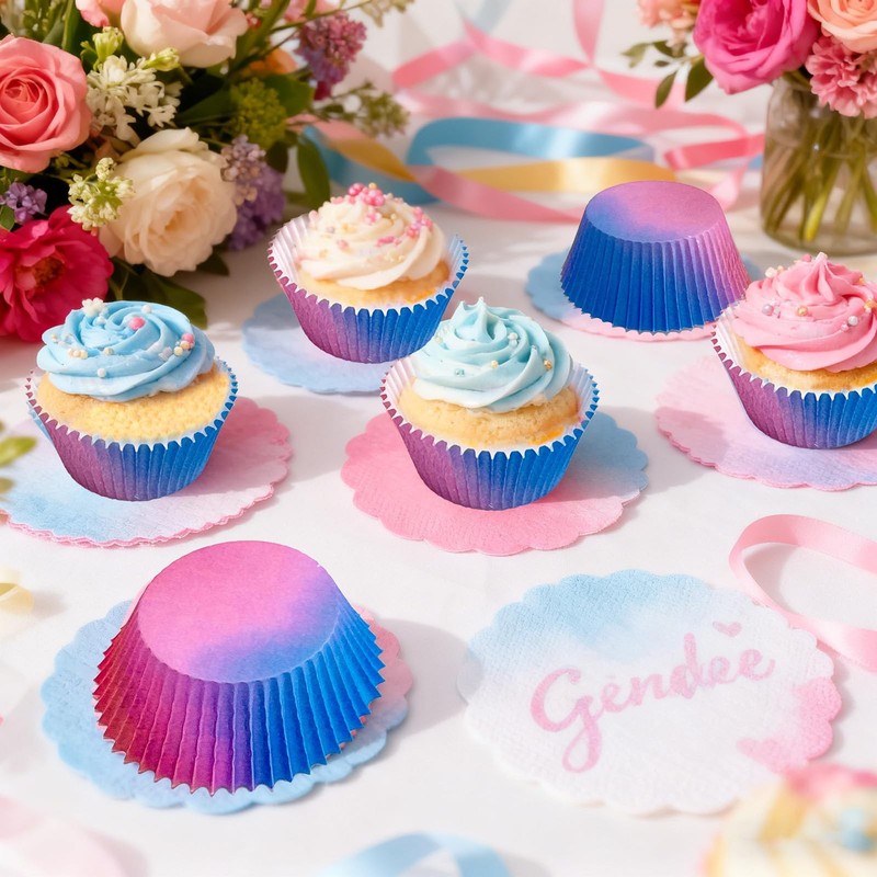 100 PCS Pink And Blue Gender Reveal Cupcake Liners Muffin Paper Baking Cups gallery