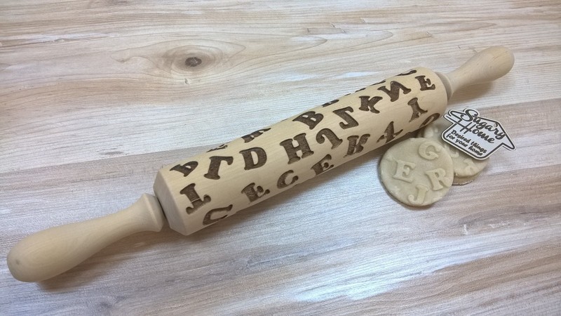 Alphabet Wooden Rolling Pin Laser Engraved Kids Pattern Embossing gallery
