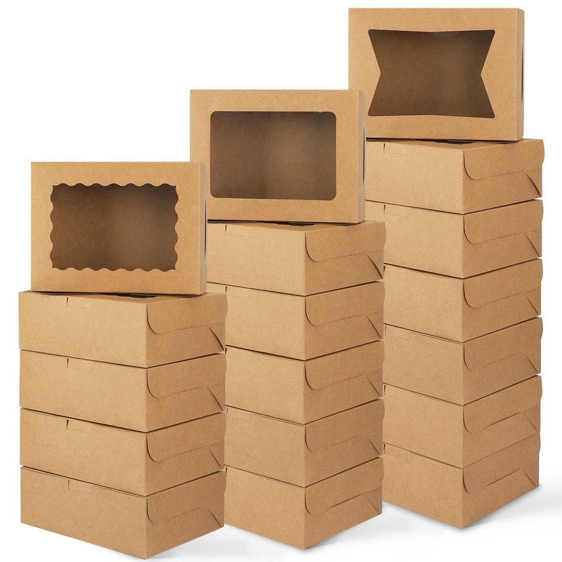 32 PCS 8x6x2.5 Inch Bakery Cookie Box With 3 Style Windows For Dessert
