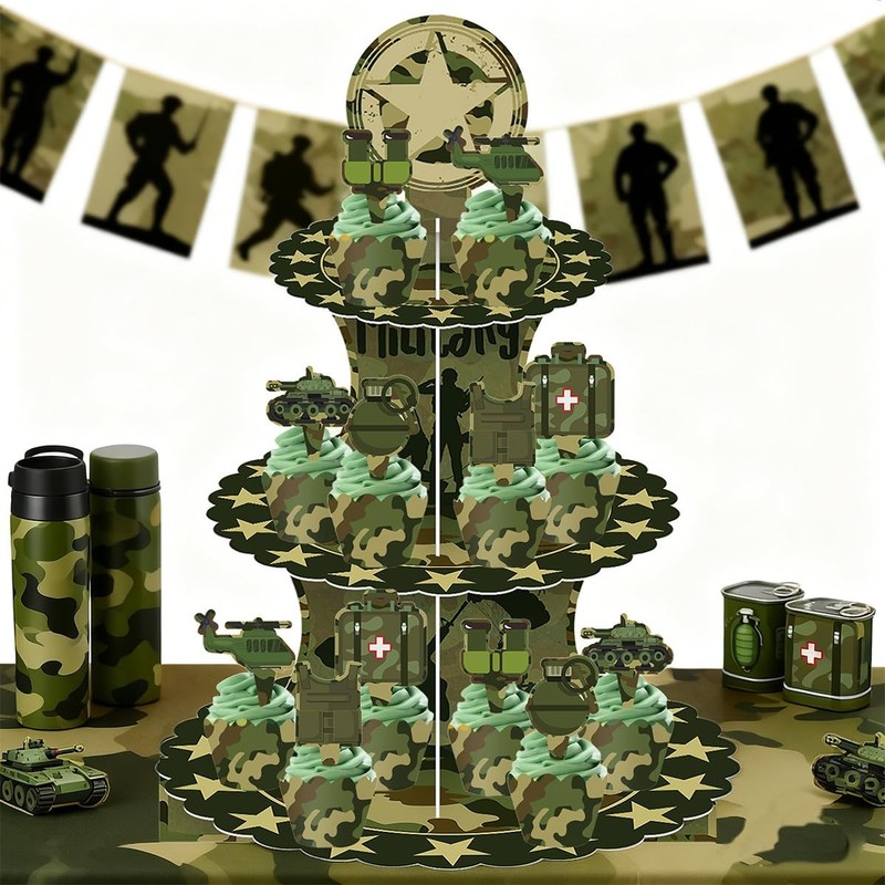 Military Camouflage Cupcake Stand Set 3-Tier Green Camouflage Cardboard Cup c... gallery