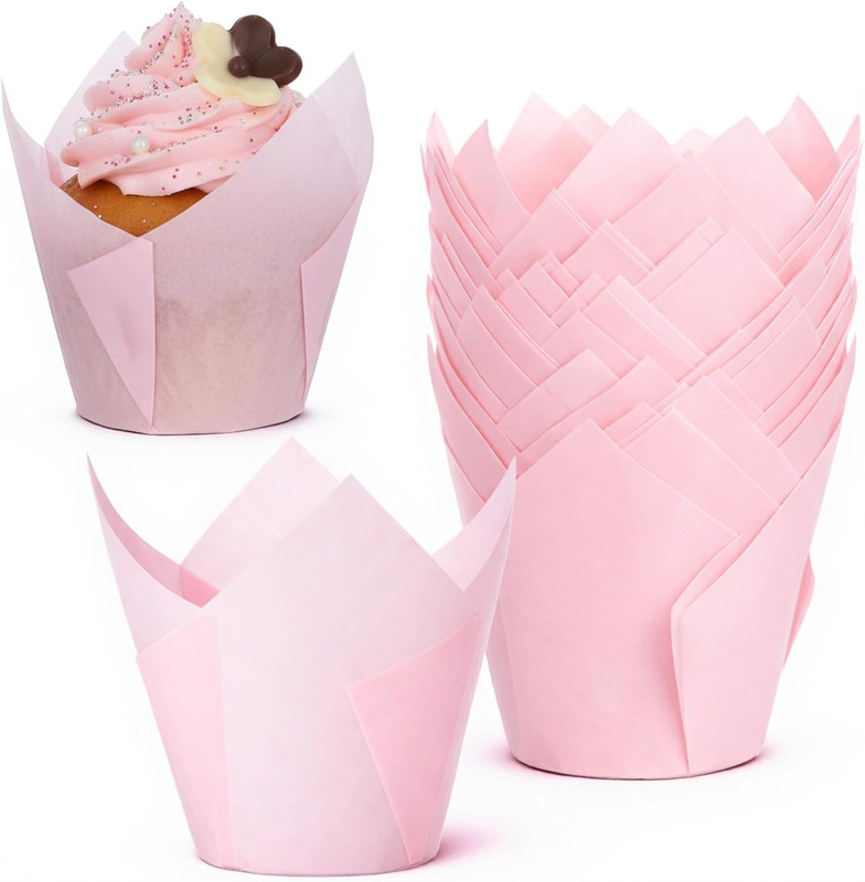 50Pcs Tulip Cupcake Liners for Baking Cups, Greaseproof Muffin Paper Holders Dis