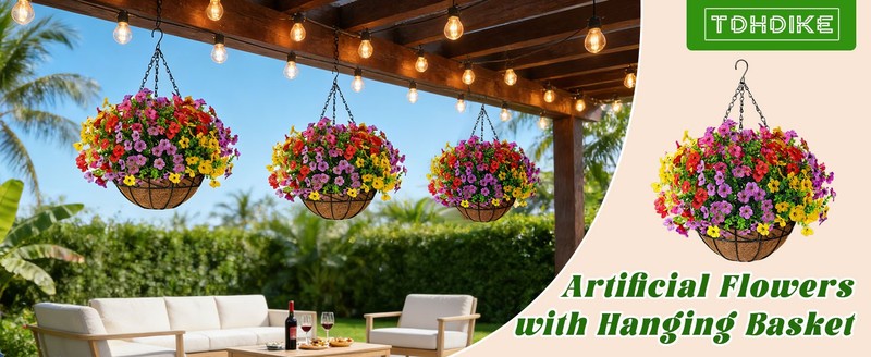 Artificial Faux Fake Hanging Flowers Plants Basket for Summer gallery