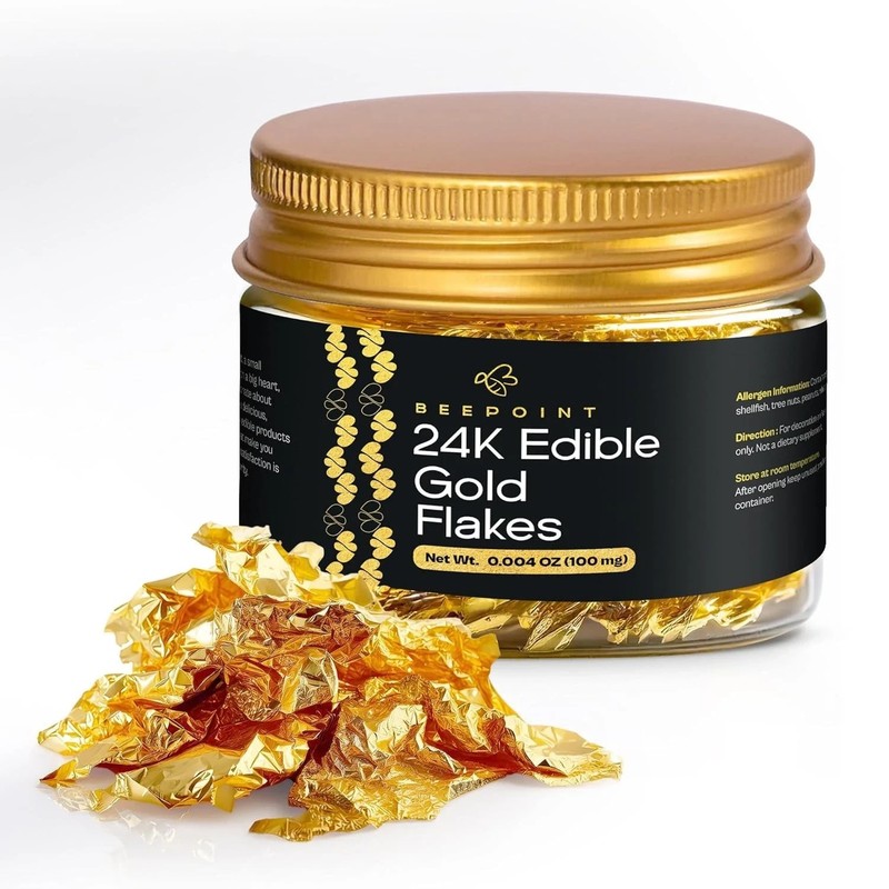 24K Edible Gold Foil Flakes – 100mg Gold Flakes for Cake Decorating, Baking….*