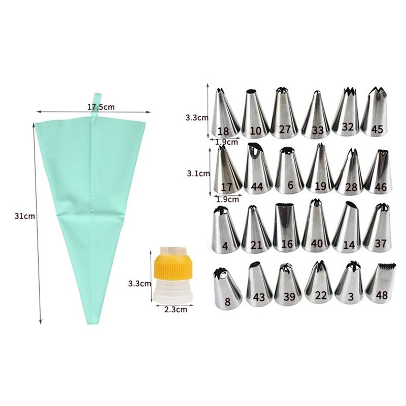 Multi use silicone piping bag set with 24 stainless steel decorating tips gallery
