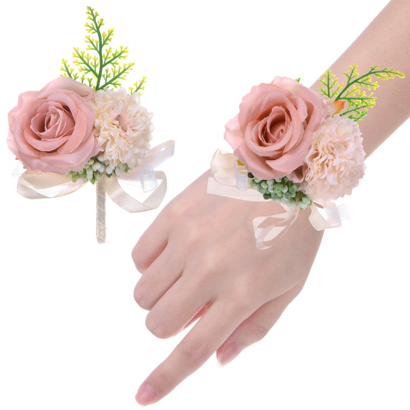 1-Sets Wrist Corsage and Boutonnieres Set Flower Wrist Corsage Set[Coffee]