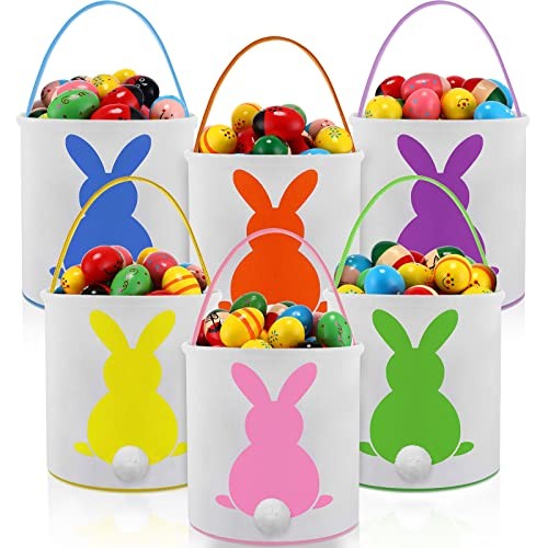 6 Pcs Canvas Easter Bunny Baskets for Kids Bulk Tote Bunny Egg Hunt Bags gallery