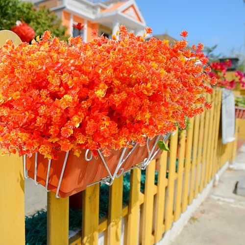 8 Bundles Fall Artificial Flowers Outdoor Fake Flower Plastic UV Orange gallery