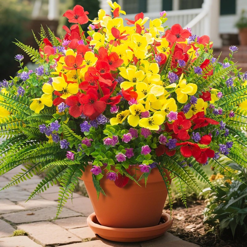 20 Pas Artificial Flowers Outdoor, Faux Plants UV Resistant