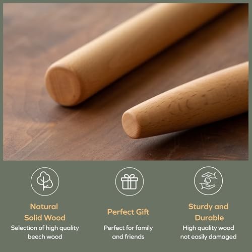 Wood French Rolling Pin for Baking, Beech Wood Tapered 15.75-Inch gallery