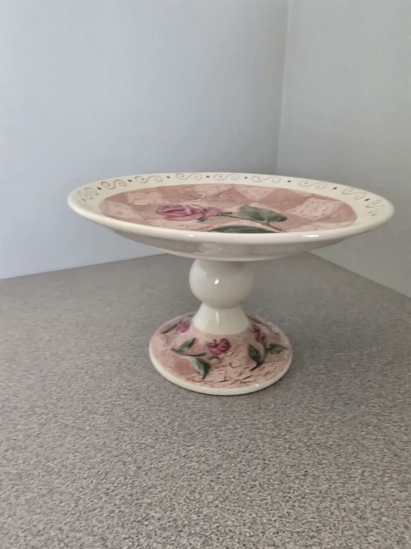 Once Upon A Rose Pedistal Cake Plate Tea Rose Collection Discontinued EUC gallery