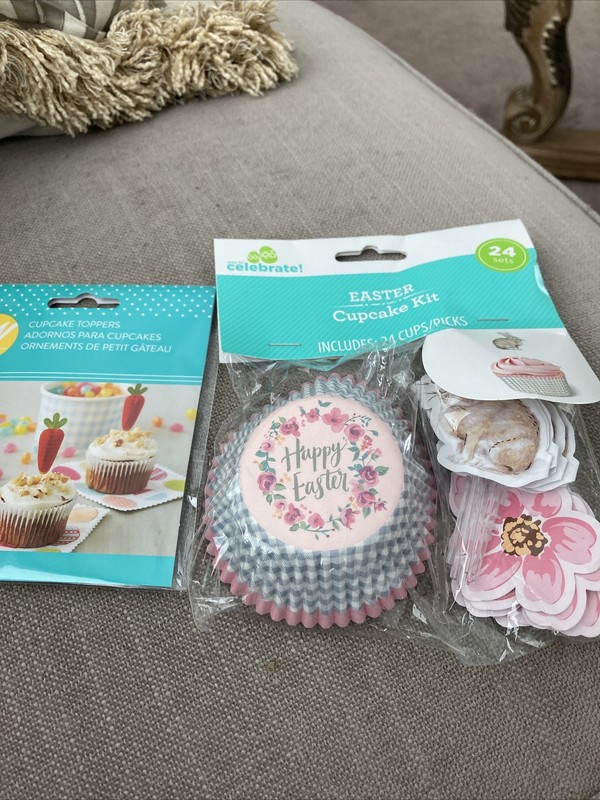 Easter cupcake supplies bunny toppers 24 liners