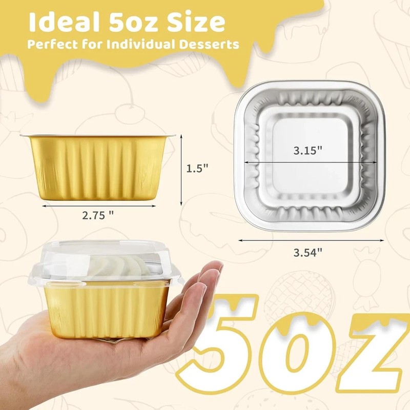 40 Pack 5 OZ Mini Cake Pans with Lids, Disposable Square Aluminum Foil Brownie B gallery