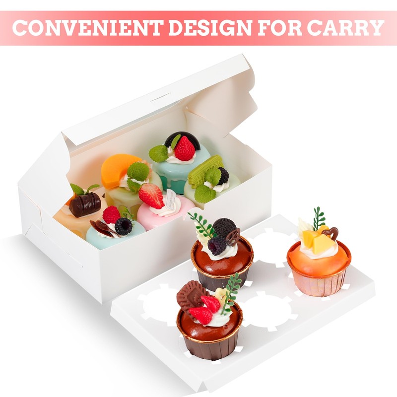50 PCS White 6 Count Cupcake Boxes Window Treat Holder Bakery 9.4x6.1x3.14 Inch gallery