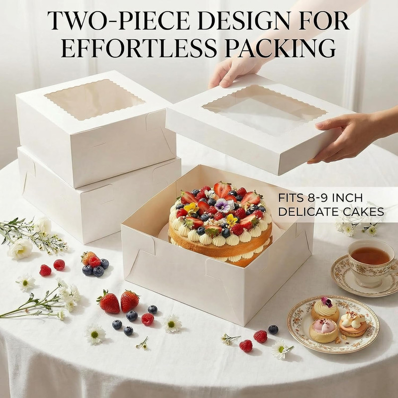 3 Pack 10X10X5 Inch White Cake Boxes with Window and Lids – Disposable Bakery Bo gallery