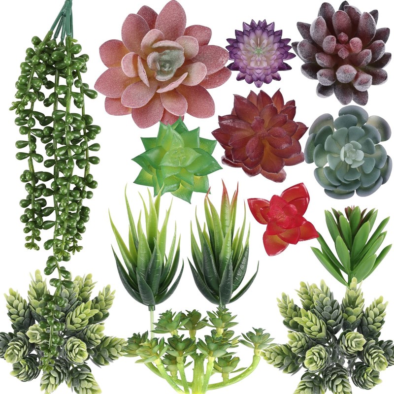 CEWOR 14pcs Fake Succulents Unpotted Realistic Textured Succulent Green