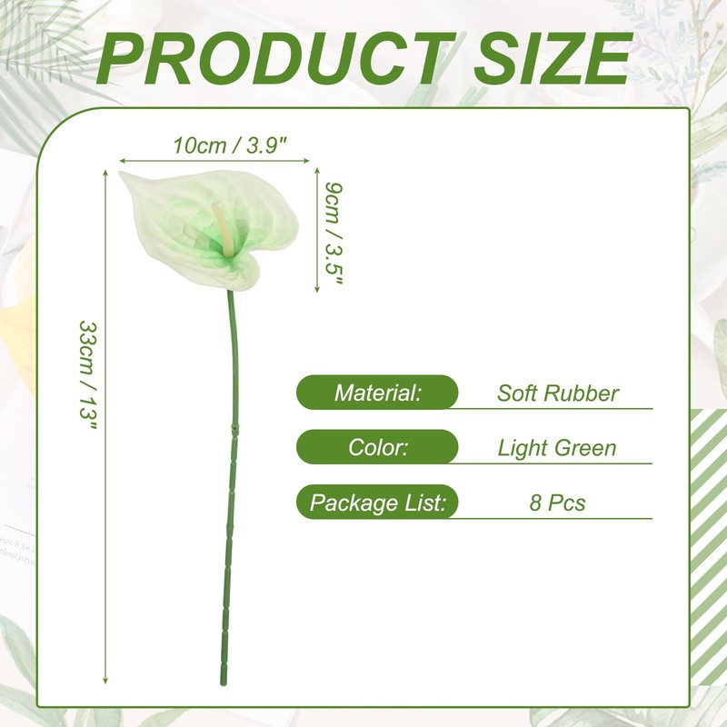 8Pcs 11inch Artificial Anthurium Flowers, Light Green gallery