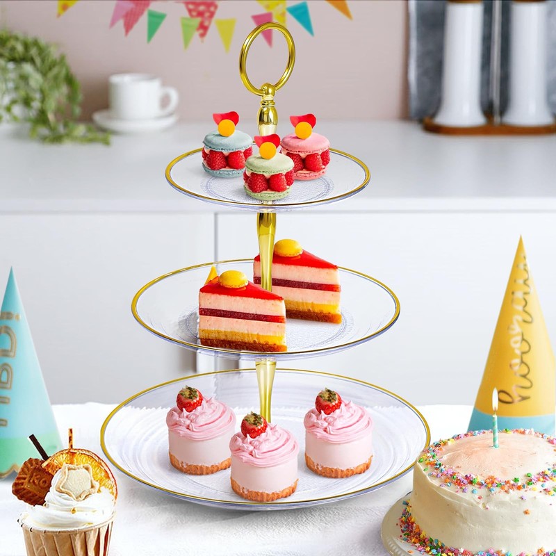 3-Tier Cupcake Stand, Round Plastic Tiered Serving Tray, Cup Cake Tower for B... gallery