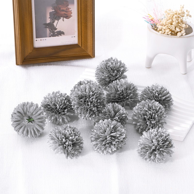 12-Pack Artificial Flower Heads, Silver Fake Chrysanthemum Floral for DIY gallery