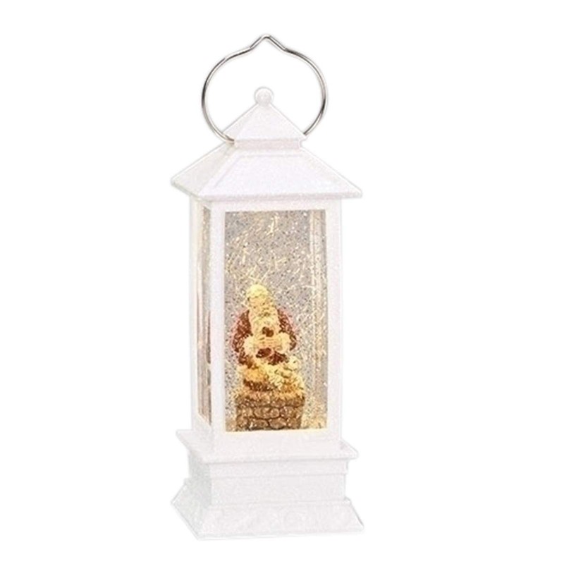 Kneeling Santa White LED Light up Swirl Lantern 10 3/4 Inch