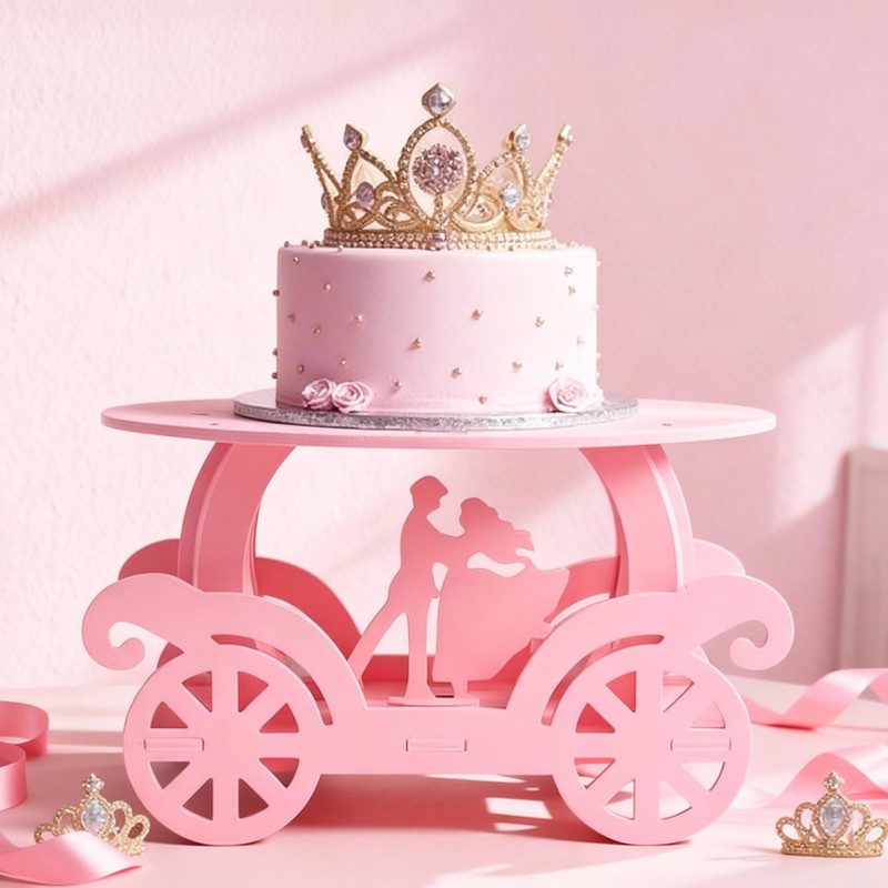 12″ Pink Princess Cake Stand 3D PVC Cake Decorations with Prince and Princess…