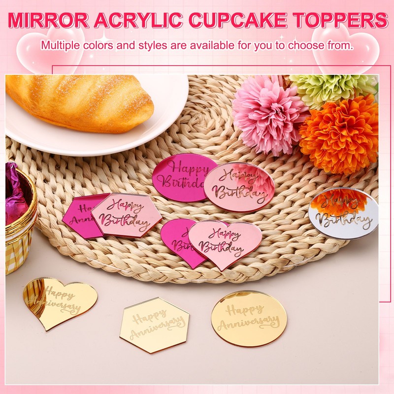 20Pcs Acrylic Mirror Cake Hexagon Shape Birthday, 002-Gold gallery