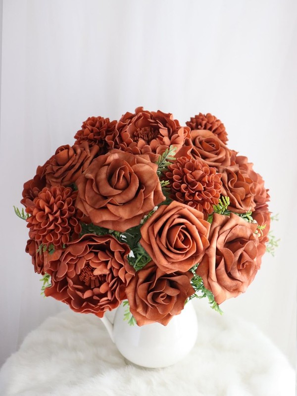 Mefier Home Burnt Orange Artificial Flowers Combo Mixed Flowers Stem For Diy gallery