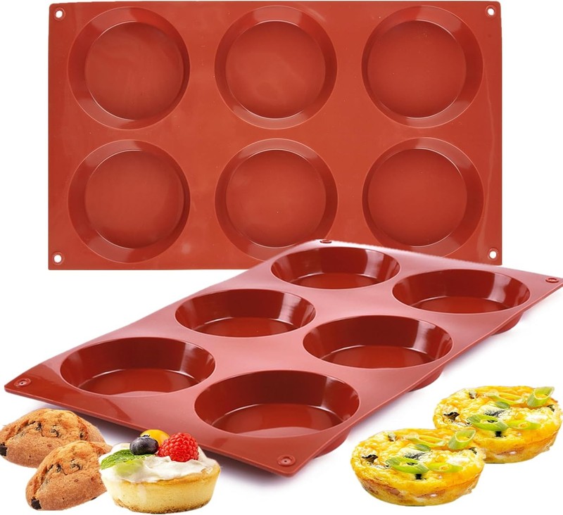 JOERSH 2-PK Silicone Egg Molds Non-Stick 3″ Round 2 Pcs: 6 Cups, Regular, Red