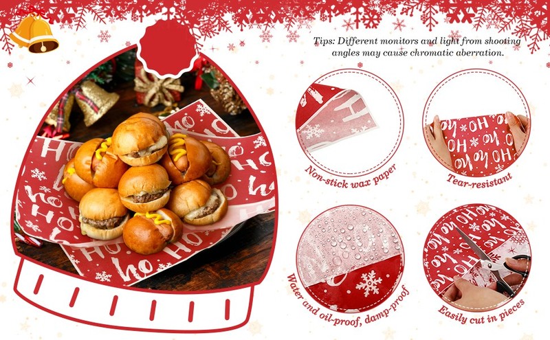 160 Pcs Christmas Wax Paper Sheets for Food Snowflake Hoho Wax gallery