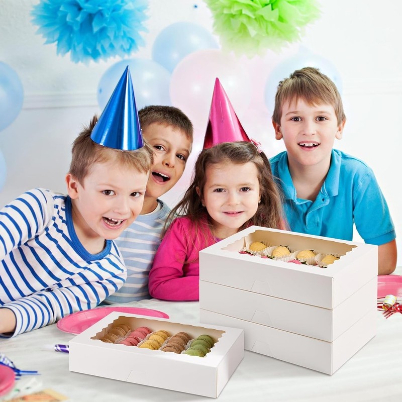30 Pack Auto Pop-up Cookie Boxes with Window, 12" x 8" x 2.5" White Bakery Bo... gallery
