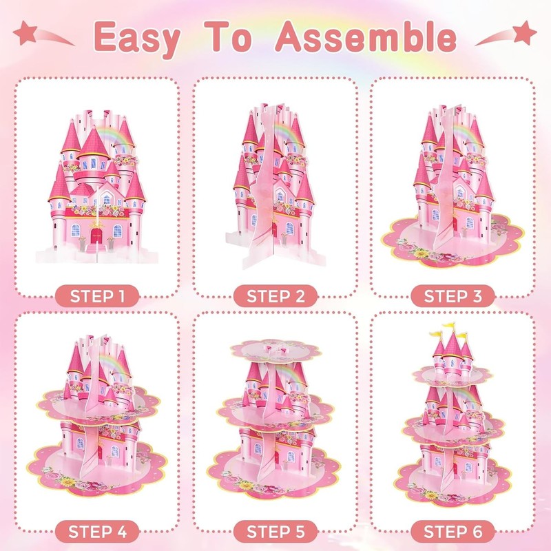 Pink Castle 2-Pack 3-Tier Cupcake Stands for Princess Birthday or Party Decor gallery