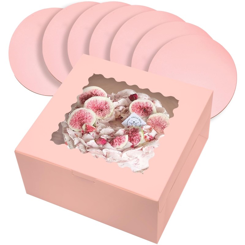 18 Sets 10x10x5 Inch Pink Cake Box With Window And 10 Inch Round Boards