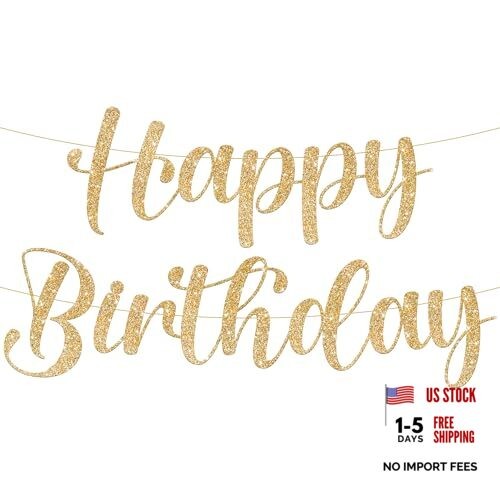 Yellow Glitter Gold Birthday Banner – 10 Ft Pre-Strung – Birthday Yellow