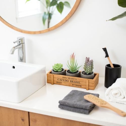 3PCS Small Fake Plants, Artificial Succulents Plants with Wooden Box for Home gallery