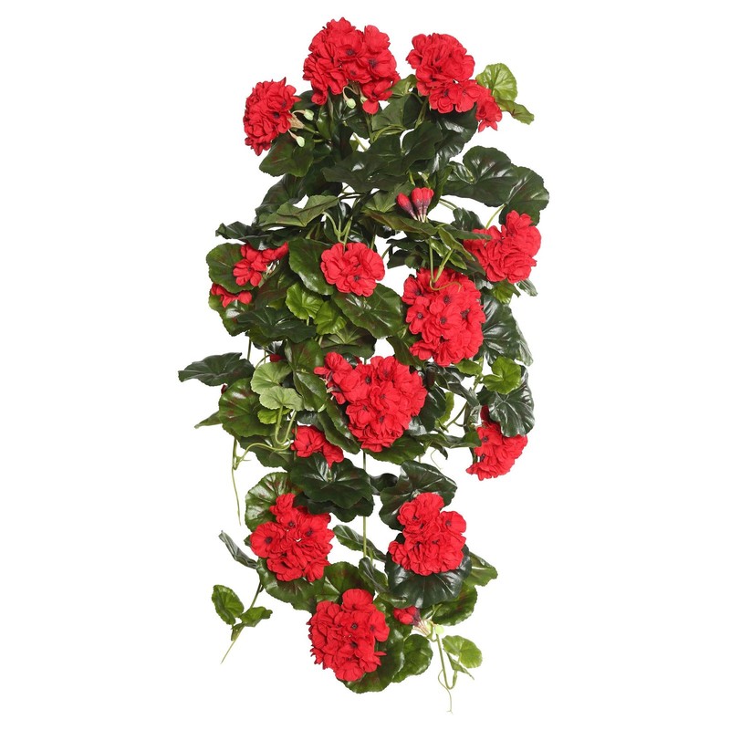Vickerman Everyday Artificial Red Geranium Hanging Bush 29 – Floral Decor