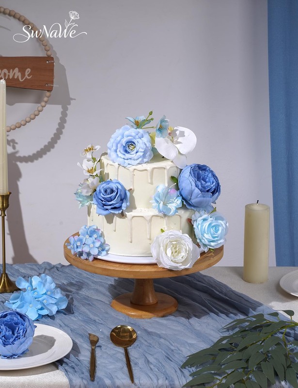 Swnawe Baby Blue Flowers Artificial Roses Combo Set Fake Blue Silk Flowers Faux gallery