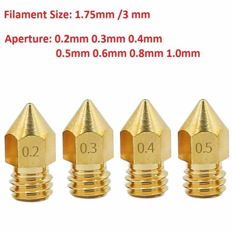 3D Printer 0.2-1.0mm Brass Mk8 Extruder Nozzle Print Heads For 1.75mm/3mm RepRap