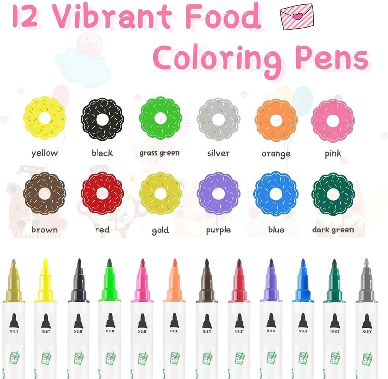 Edible Markers for Cookie Decorating,12Pcs Food Coloring Pens Double Side Food gallery