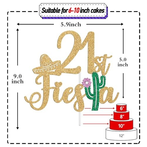 Tivurcia Fiesta Cake Topper, Cheers to 21 Years/Taco Bout 21 Cake 21st gallery