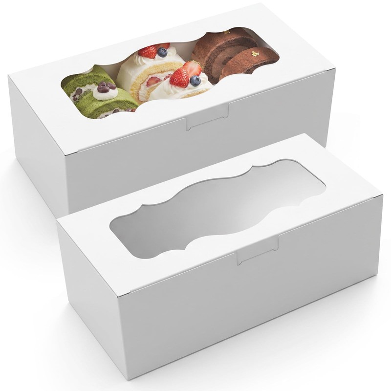 30Pcs White Cookie Boxes with Clear Window, Sturdy Loaf Cake Boxes for Roll C…