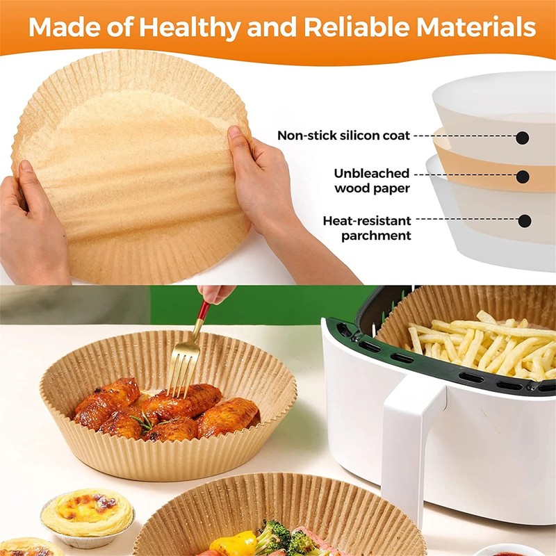 M Buder Non-Stick Disposable Air Fryer Liner Parchment Paper, Round, 6.3 in, 2-5 gallery