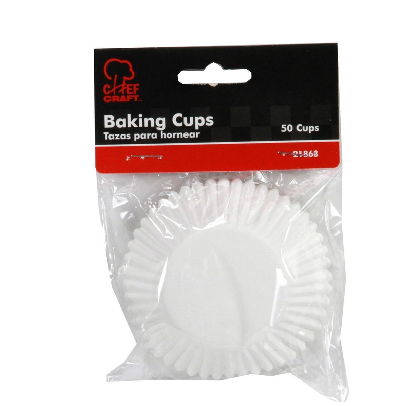 Chef Craft 50 Count Cupcake Liners Muffin Size Baking Cups, White gallery