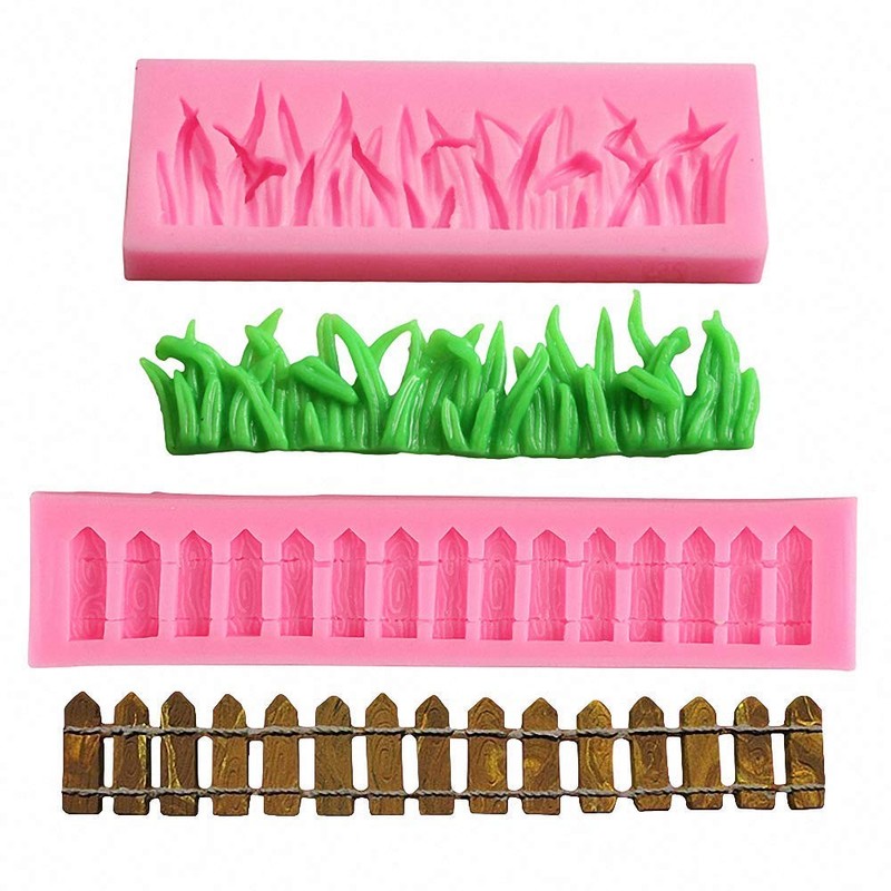 (Set of 2) Green Grass and Garden Picket Fence Silicone Fondant Mold Chocolat…