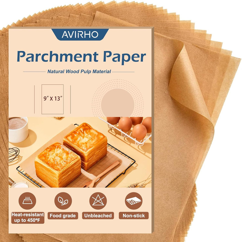 Parchment Paper Sheets 9X13 Inch – 70Pcs Precut Unbleached Baking Paper, Plant-B