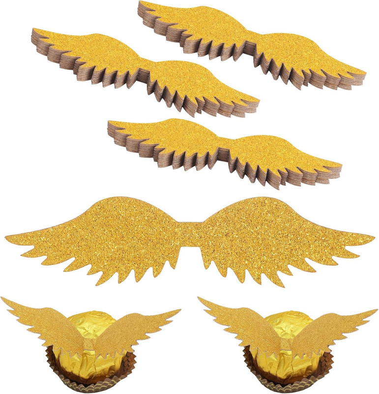 50 Pcs Gold Wings Wizard Chocolate Decoration Golden Wings Wafer Cupcake Toppers