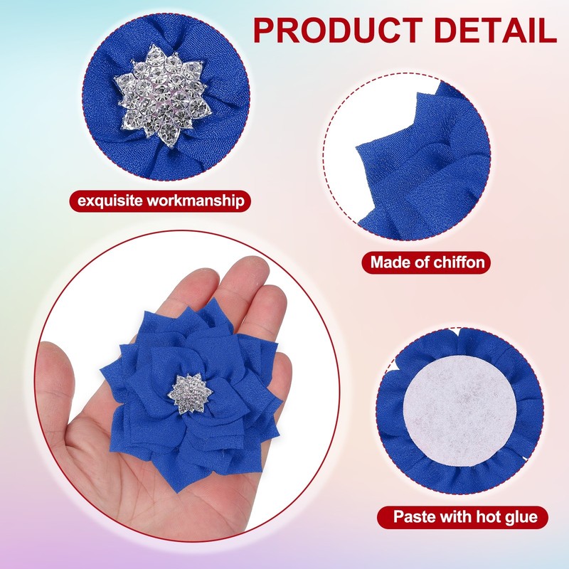 3 Inch 5 Pcs Rhinestone Pearl Chiffon Flower, Sapphire Blue gallery