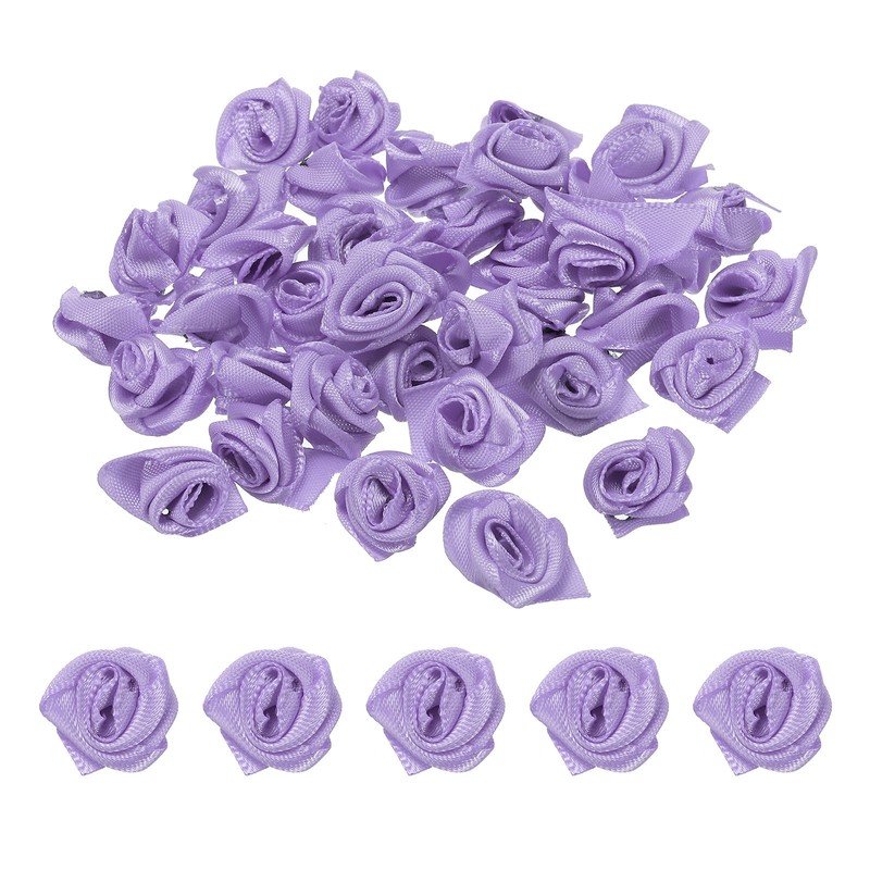 30Pcs Mini Satin Ribbon Roses Fabric Flowers Embellishments Rosettes Purple